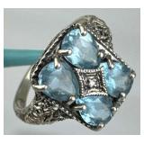 925 Silver Sky Blue Topaz & Genuine Diamond Ring