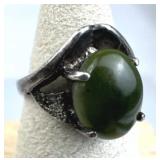 925 Silver Vintage Dark Green Emerald Ring