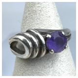 925 Silver Vintage Round Amethyst Ring