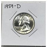 1959-D Silver Washington Quarter Gem Unc. 90%