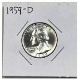 1959-D Silver Washington Quarter Gem Unc. 90%