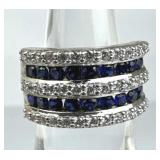 925 Silver Blue Spinel and Zirconia Band Ring