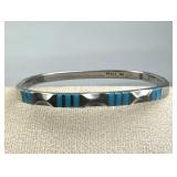 950 Silver Mexico Turquoise Oval Shape Hinge Bangl