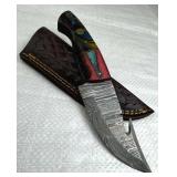 Damascus Steel Fixed Blade Knife w/ Sheath