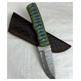 Damascus Steel Fixed Blade Knife w/ Sheath