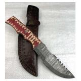 Lg Damascus Steel Fixed Huntsman Knife w/ Sheath