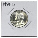 1959-D Silver Washington Quarter Gem Unc. 90%