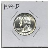 1959-D Silver Washington Quarter Gem Unc. 90%
