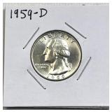 1959-D Silver Washington Quarter Gem Unc. 90%