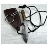 Damascus Steel Fixed Blade Mini Knife w/ Sheath