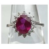 925 Silver Vtg Stauer Lab Created Ruby & Zirconia