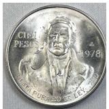 1978 Silver Mexico 100 Pesos, Quality BU .720