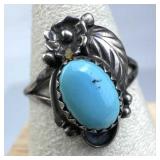 925 Silver Navajo Turquoise Floral Leaf Ring