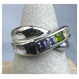 925 Silver Vintage 4 Multi-Color Crossover Ring