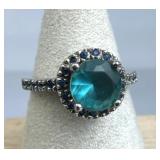 925 Silver Aqua Blue Zirconia Blue Spinel Accent R