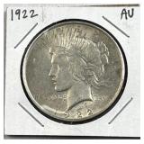 1922 Peace Silver Dollar, US $1 Coin, 90%, AU