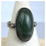 925 Silver Vintage Oval Green Jadeite Ring