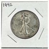 1942 Walking Liberty Silver Half Dollar, US 90%