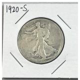 1920-S Walking Liberty Silver Half Dollar, US 90%