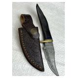 Damascus Steel Fixed Blade Knife w/ Sheath