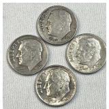 (4) 1950s-60s Roosevelt 90% Silver Dimes