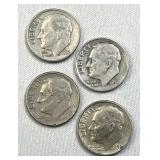 (4) 1950s-60s Roosevelt 90% Silver Dimes