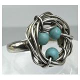 925 Silver Wire Wrapped Birds Nest Blue Bead Robin