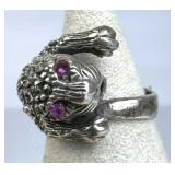 925 Silver Pink Topaz & Marcasite 3D Jaguar Ring