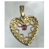 12K 1/20TH Gold Filled Ruby Heart Pendant