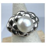 925 Silver Vtg Central Cultured Pearl Bubble Dome