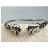 925 Silver Bali Open Front Elephant Cuff Bracelet