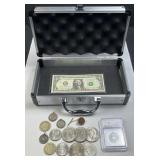 Vintage Coins, Currency & More in Metal Box