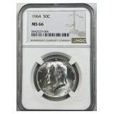 1964 JFK Silver Half Dollar, NGC MS66, 90%