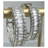 925 Silver In & Out Round & Baguette CZ Hoop Earri