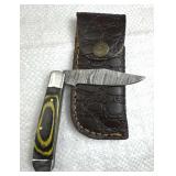 Damascus Steel Folding Blade Knife w/ Sheath