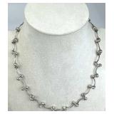 925 Silver Mexico Vtg Beaded Curved Bar Link Neckl