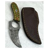 Damascus Steel Fixed Karambit Blade Knife w Sheath