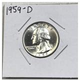 1959-D Silver Washington Quarter Gem Unc. 90%
