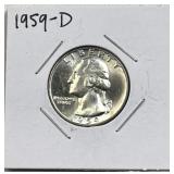 1959-D Silver Washington Quarter Gem Unc. 90%