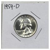 1959-D Silver Washington Quarter Gem Unc. 90%