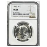 1964 JFK Silver Half Dollar, NGC MS65, 90%