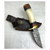 Damascus Steel Fixed Blade Knife w/ Sheath