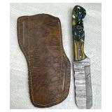 Damascus Steel Fixed Bull Cutter Knife w/ Sheath