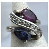 925 Silver Ruby & Amethyst Swirl Ring