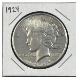 1924 Peace Silver Dollar, US $1 Coin, 90%
