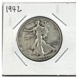 1942 Walking Liberty Silver Half Dollar, US 90%