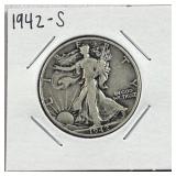1942-S Walking Liberty Silver Half Dollar, US 90%