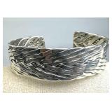 925 Silver Taxco Braided Woven Cuff Bracelet