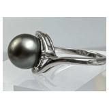 925 Silver Tahitian Pearl & White Topaz Accent Rin