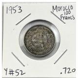 1953 Morocco Silver 100 Francs .720 Pure